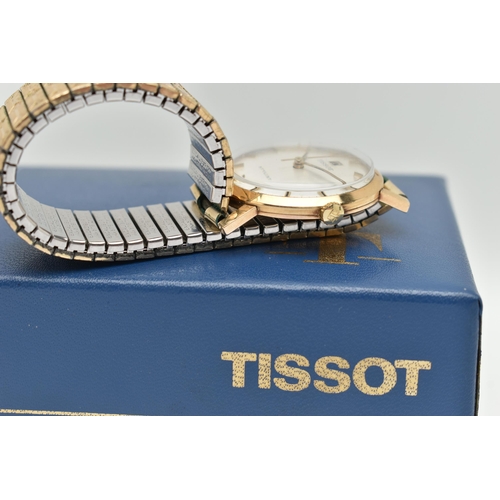 37 - A GENTS 9CT GOLD 'TISSOT' WRISTWATCH, manual wind, round silver dial signed 'Tissot Stylist', baton ... 