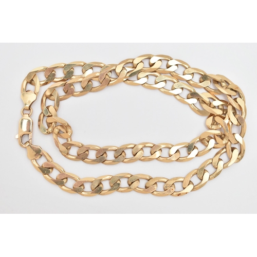 39 - A HEAVY 9CT GOLD FLAT CURB LINK CHAIN, wide links approximate width 8.7mm, fitted with a lobster cla... 