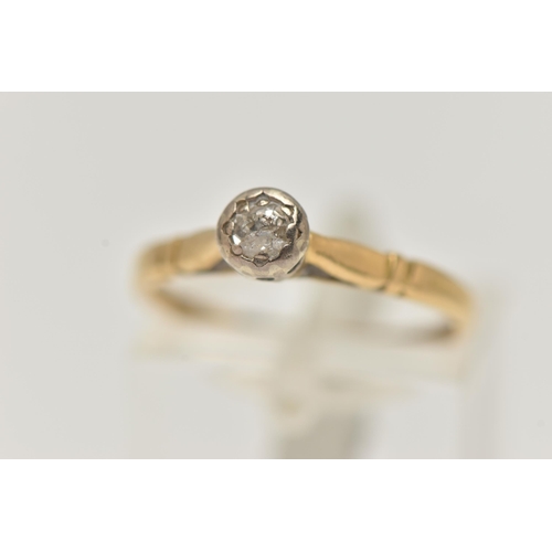 46 - AN 18CT GOLD, SINGLE STONE DIAMOND RING, old cut diamond AF, in a white metal mount, to a polished y... 