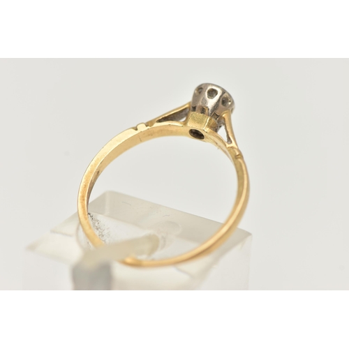 46 - AN 18CT GOLD, SINGLE STONE DIAMOND RING, old cut diamond AF, in a white metal mount, to a polished y... 