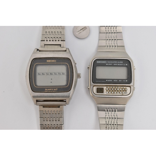 57 - TWO GENTS 'SEIKO' DIGITAL WRISTWATCHES, one signed 'Seiko Quartz LC', the other 'Seiko calculator-Al... 