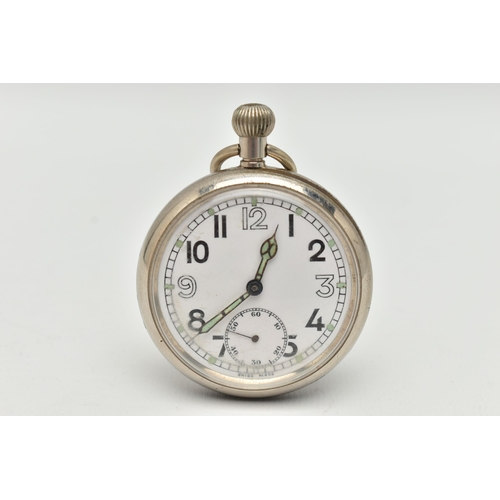 61 - A MILITARY ISSUE OPEN FACE POCKET WATCH, manual wind, round white dial, large Arabic numerals, lumin... 