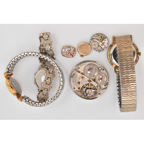 63 - ASSORTED WATCHES AND PARTS, to include a small ladies 'Rolex Precision' movement, with a 9ct gold ca... 