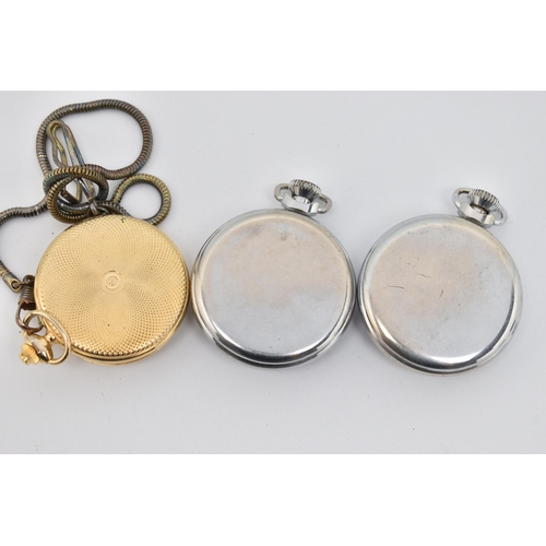 64 - THREE POCKET WATCHES, to include two open face Ingersoll pocket watches, both with Arabic numerals a... 