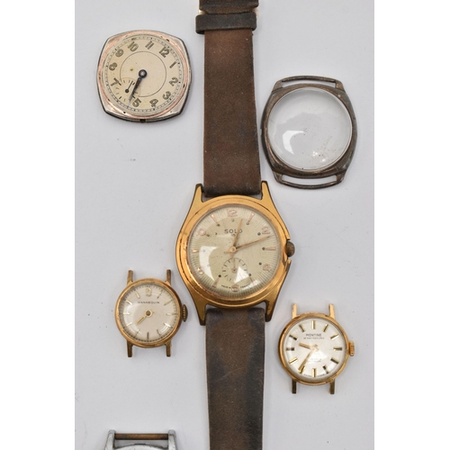 66 - A SELECTION OF MAINLY WATCH HEADS, to include a Solo wristwatch, watch heads include Montine, Kelton... 