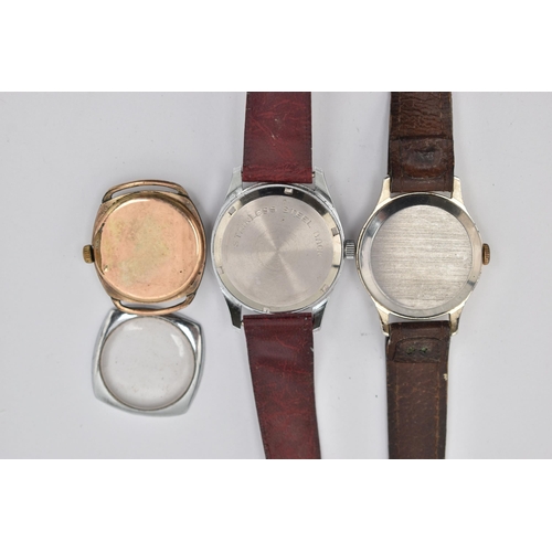 67 - THREE WATCHES, to include a gents 'Smiths Empire' watch on a brown strap, a gents 'Original De Luxe'... 