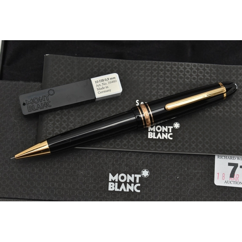 71 - A CASED MONT BLANC MEISTERSTUCK RETRACTABLE PENCIL, the black pen case with gold coloured trim, stam... 