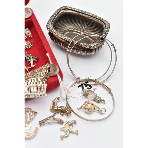 75 - AN ASSORTMENT OF SILVER AND WHITE METAL, to include a silver salt, hallmarked 'Jay, Richard Attenbor... 