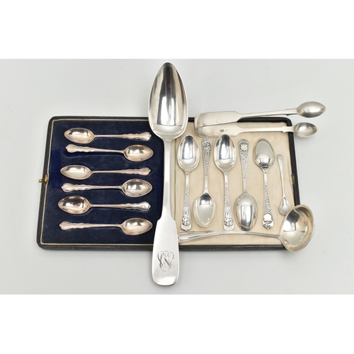 100 - AN ASSORTMENT OF SILVER AND WHITE METAL TABLEWARE, to include a cased set of six silver coffee spoon... 