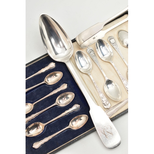 100 - AN ASSORTMENT OF SILVER AND WHITE METAL TABLEWARE, to include a cased set of six silver coffee spoon... 