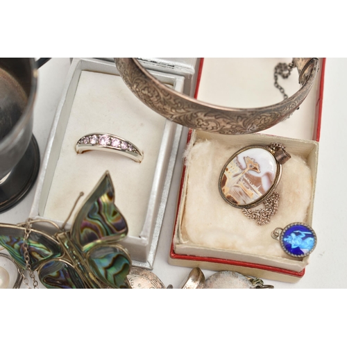 101 - ASSORTED SILVER AND WHITE METAL JEWELLERY, to include a small silver trophy cup hallmarked  Birmingh... 