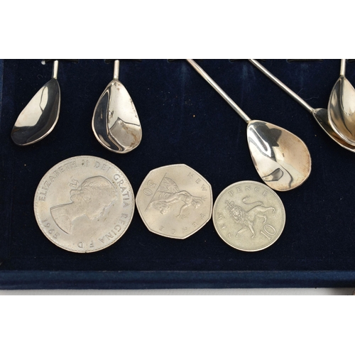 102 - ASSORTED SILVER ITEMS, to include a cased set of spoons, each fitted with a leaf charm to the termin... 