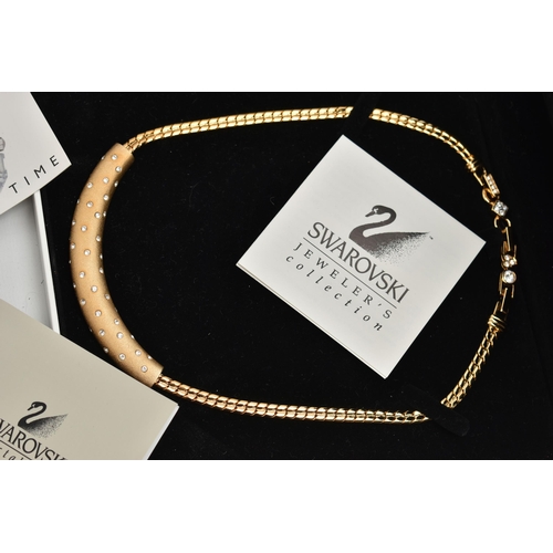 105 - SWAROVSKI AND OTHER COSTUME JEWELLERY, to include a boxed 'Swarovski' gold tone paste set necklace, ... 