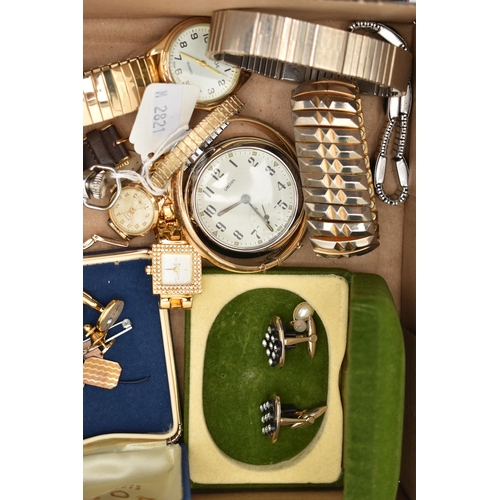 109 - A BOX OF ASSORTED WATCHES AND JEWELLERY, to include an open face 'Smiths Empire' pocket watch and an... 