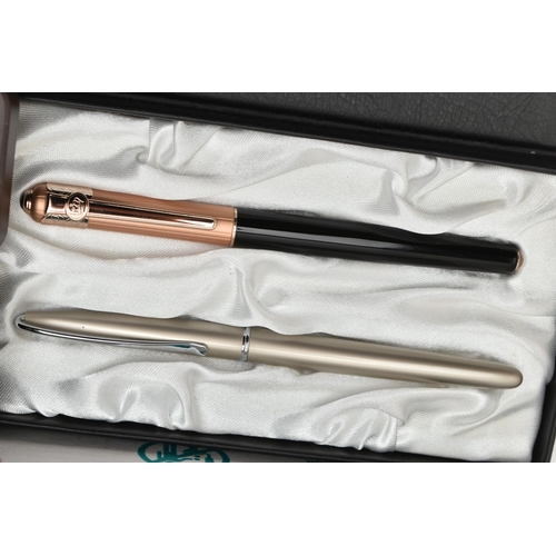 110 - ASSORTED PENS, to include a 'Parker' fountain pen fitted with a 14k nib, three boxed 'Parker' ball p... 