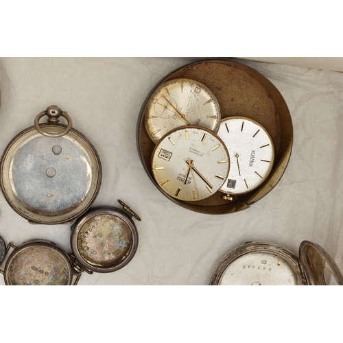 111 - A BOX OF ASSORTED ITEMS, to include four silver watch cases, all with British hallmarks, approximate... 