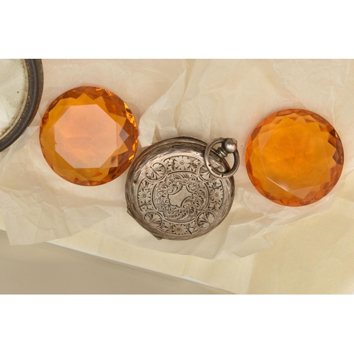 111 - A BOX OF ASSORTED ITEMS, to include four silver watch cases, all with British hallmarks, approximate... 