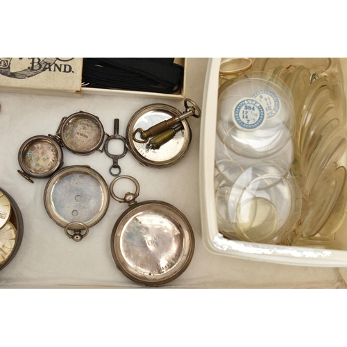 111 - A BOX OF ASSORTED ITEMS, to include four silver watch cases, all with British hallmarks, approximate... 