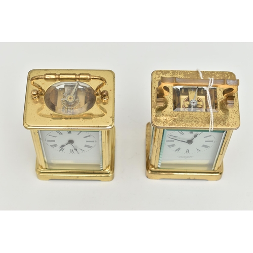 120 - TWO CLOCKS, to include a carriage clock with white metal, black Roman numerals, black hands, the dia... 