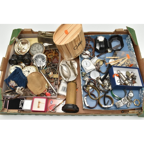 131 - A BOX OF ASSORTED COSTUME JEWELLERY AND ITEMS, to include beaded necklaces, sliced agate pendants, b... 