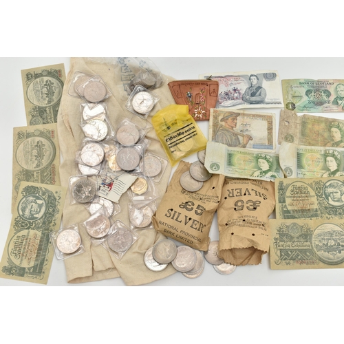 139 - A LARGE CARDBOARD BOX CONTAINING COINS AND COMMEMORATIVES, to include Banknotes Austria 1940s 5x 50 ... 