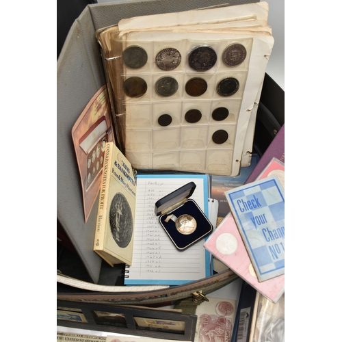 141 - A LARGE AND HEAVY CASE CONTAINING MIXED COINS, to include two small and one large coin album with Si... 