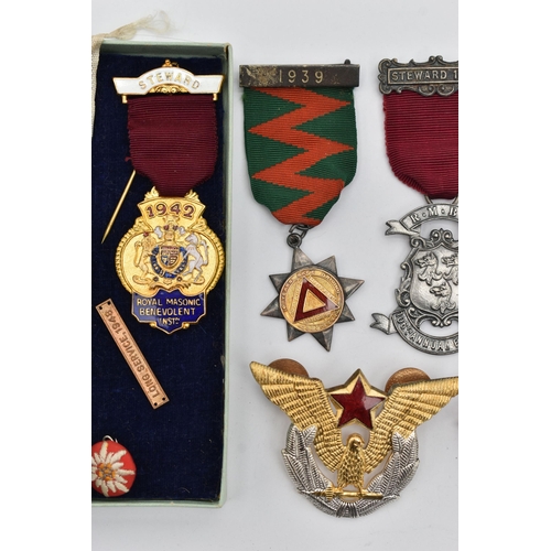 81 - ASSSORTED MEDALS AND A MEDALLION, various medals including Masonic, The Royal Scots, etc some with r... 