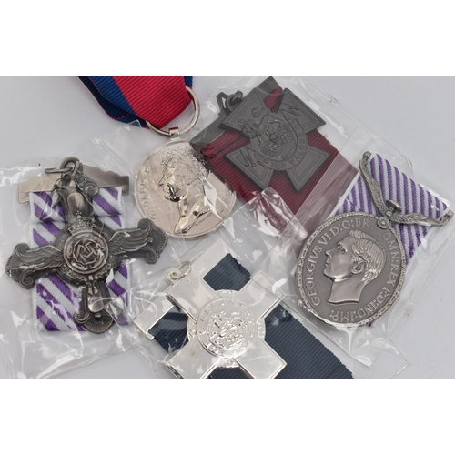 82 - FIVE REPLICA MEDALS WITH RIBBONS