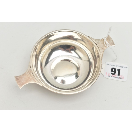 91 - A SCOTTISH SILVER QUAICH, of typical form, with silver hallmark for Mackay & Chisholm, Edinburgh 192... 