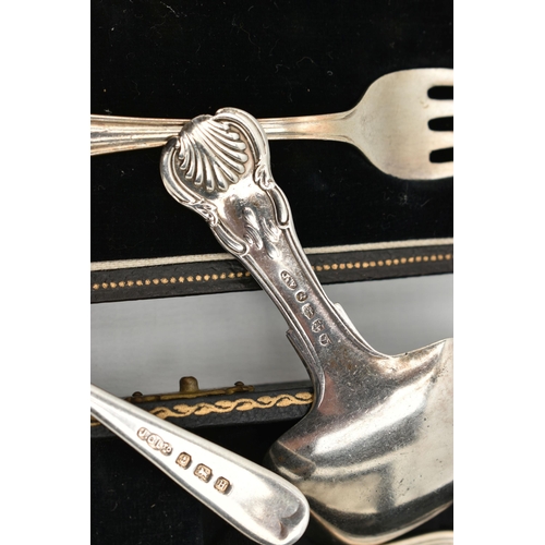 99 - A SELECTION OF 19TH AND 20TH CENTURY SILVER TABLE WARE, to include a cased christening set, hallmark... 