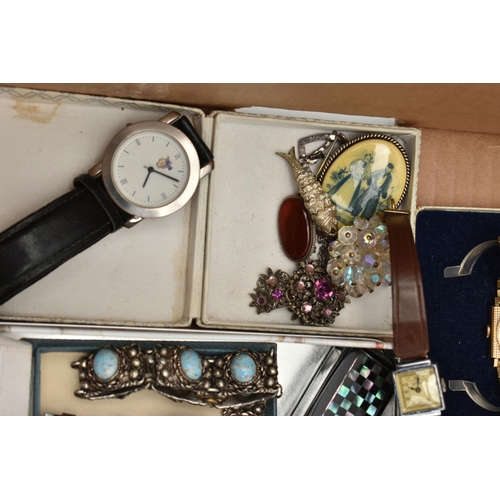 119 - A SELECTION OF COSTUME JEWELLERY AND WATCHES, to include nine wristwatches, including Sekonda, Timex... 
