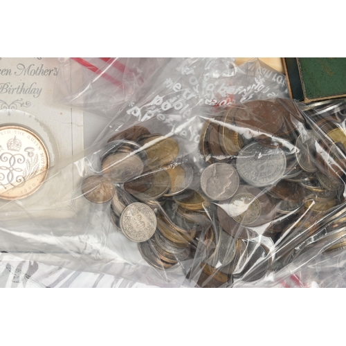 155 - A LARGE CARDBOARD BOX CONTAINING MIXED WORLD COINAGE, to include early copper coins George 1st, 2nd ... 