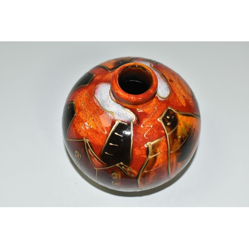 323 - AN ANITA HARRIS ART POTTERY BULBOUS VASE, hand painted black and orange Potteries design, gilt signa... 