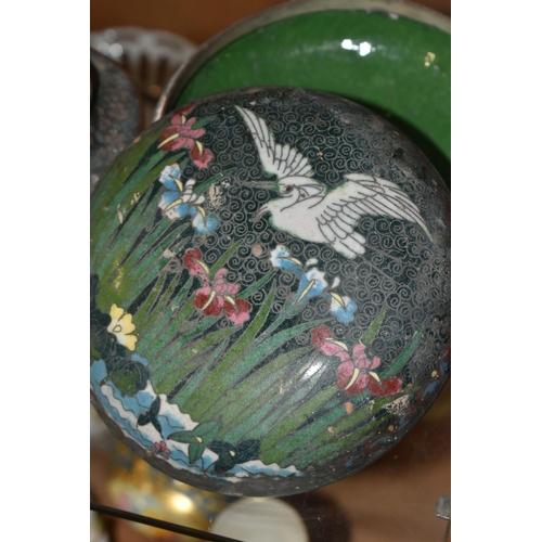 326 - A GROUP OF CLOISSONNÉ, comprising a baluster vase, height 24cm, decorated with Iris and other flower... 