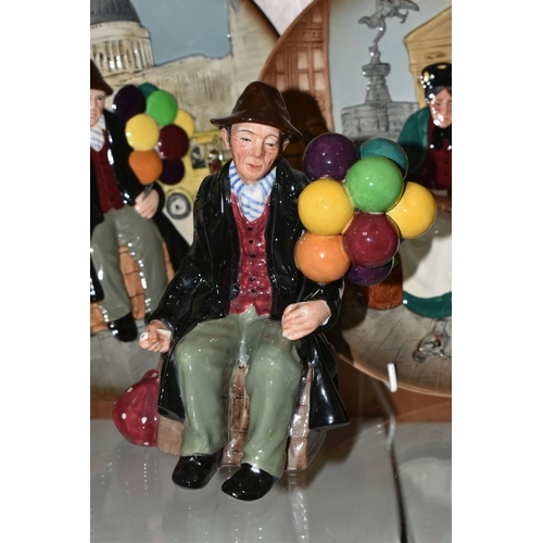 380 - TWO ROYAL DOULTON FIGURES AND TWO CABINET PLATES, figures comprising 'The Balloon Man' HN1954, 'Bidd... 