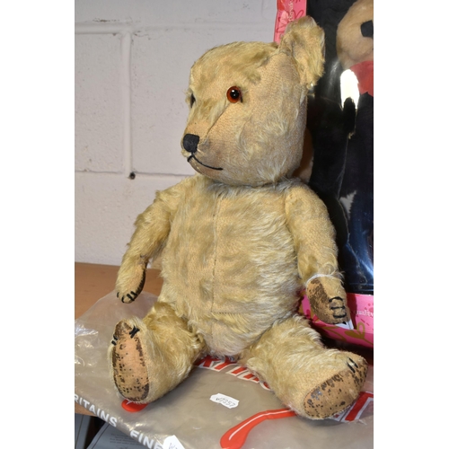 384 - TWO VINTAGE TEDDY BEARS, comprising a boxed Denys Fisher Boston Wendy bear, black plush bear with or... 