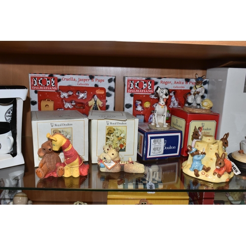 385 - A GROUP  OF ROYAL DOULTON BUNNYKINS AND OLD BEAR FIGURES, comprising 'Sandcastle Money Box' DB228 (b... 