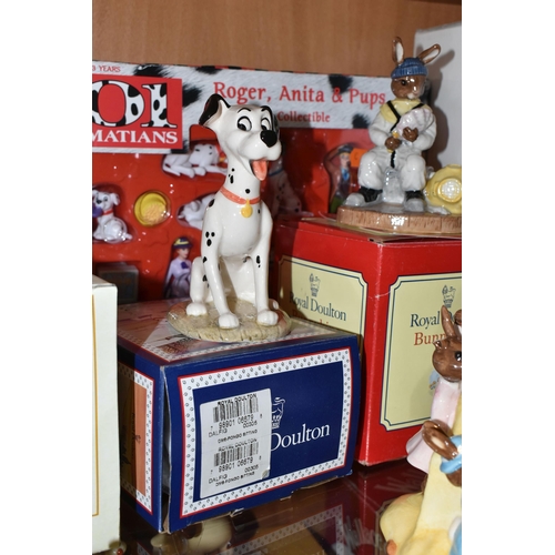 385 - A GROUP  OF ROYAL DOULTON BUNNYKINS AND OLD BEAR FIGURES, comprising 'Sandcastle Money Box' DB228 (b... 