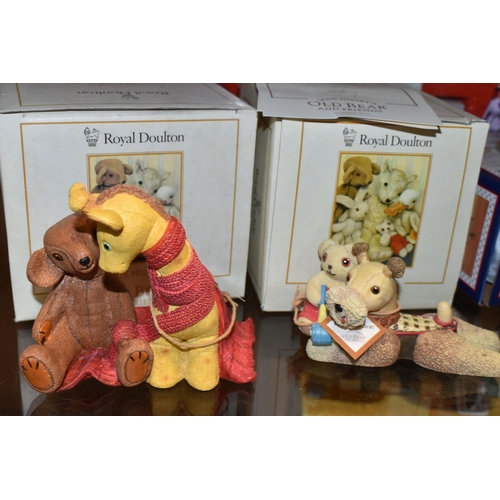 385 - A GROUP  OF ROYAL DOULTON BUNNYKINS AND OLD BEAR FIGURES, comprising 'Sandcastle Money Box' DB228 (b... 