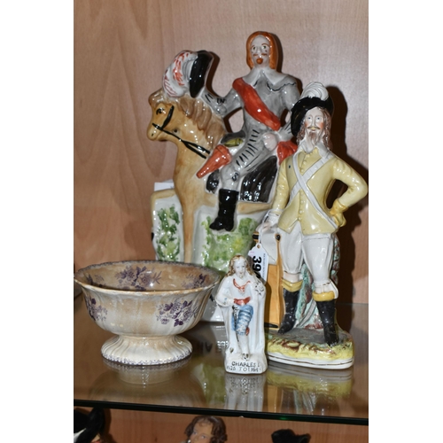 394 - A GROUP OF 19TH AND 20TH CENTURY CERAMICS, MOSTLY KING CHARLES I INTEREST, comprising a Victorian 'D... 