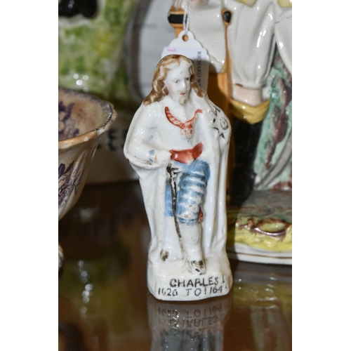 394 - A GROUP OF 19TH AND 20TH CENTURY CERAMICS, MOSTLY KING CHARLES I INTEREST, comprising a Victorian 'D... 