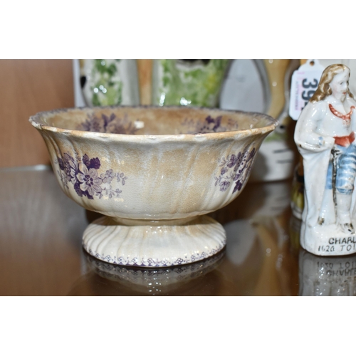 394 - A GROUP OF 19TH AND 20TH CENTURY CERAMICS, MOSTLY KING CHARLES I INTEREST, comprising a Victorian 'D... 