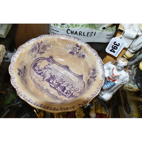 394 - A GROUP OF 19TH AND 20TH CENTURY CERAMICS, MOSTLY KING CHARLES I INTEREST, comprising a Victorian 'D... 