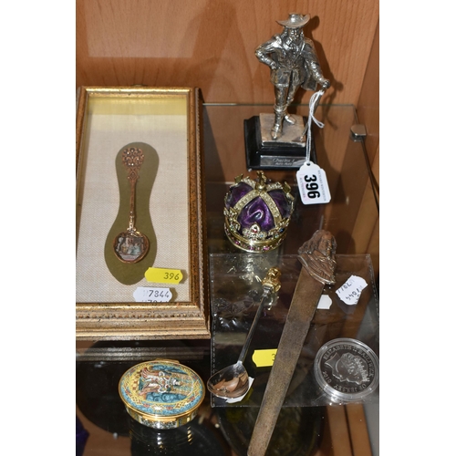 396 - A SMALL GROUP OF SILVER, PLATED AND ENAMELLED KING CHARLES I & ROYALTY THEMED ITEMS, comprising an E... 