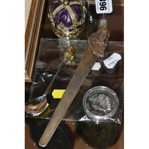 396 - A SMALL GROUP OF SILVER, PLATED AND ENAMELLED KING CHARLES I & ROYALTY THEMED ITEMS, comprising an E... 