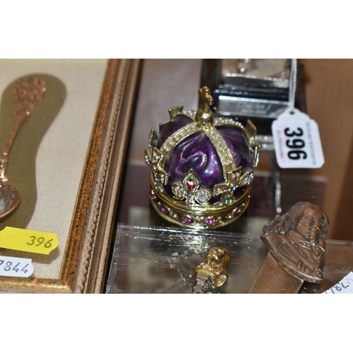 396 - A SMALL GROUP OF SILVER, PLATED AND ENAMELLED KING CHARLES I & ROYALTY THEMED ITEMS, comprising an E... 