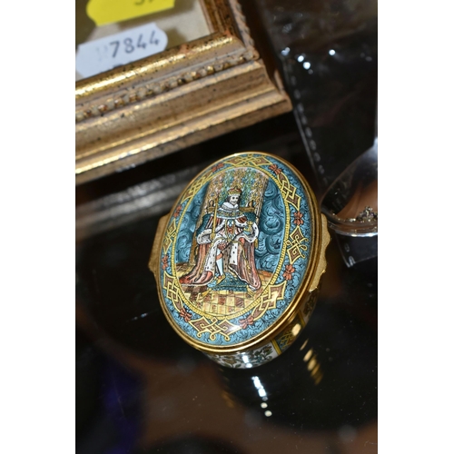 396 - A SMALL GROUP OF SILVER, PLATED AND ENAMELLED KING CHARLES I & ROYALTY THEMED ITEMS, comprising an E... 