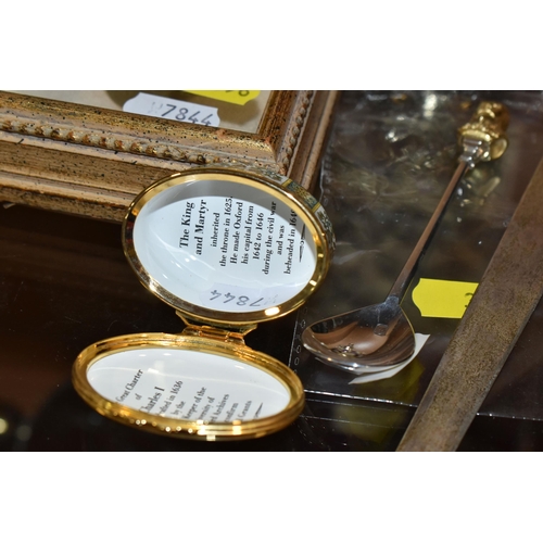 396 - A SMALL GROUP OF SILVER, PLATED AND ENAMELLED KING CHARLES I & ROYALTY THEMED ITEMS, comprising an E... 