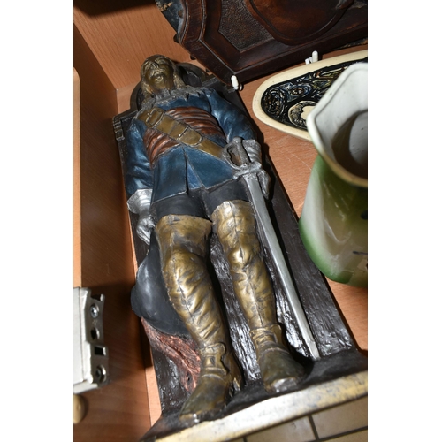 399 - A SET OF LATE VICTORIAN WALNUT, BRASS AND LEATHER BELLOWS CARVED WITH PORTRAIT OF CHARLES I, length ... 