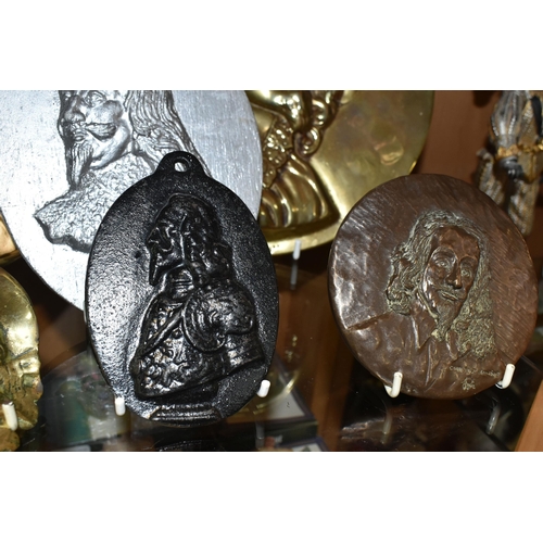 401 - SIX CAST METAL WALL PLAQUE PORTRAITS OF KING CHARLES I AND ANOTHER EXAMPLE IN RESIN, including a gil... 